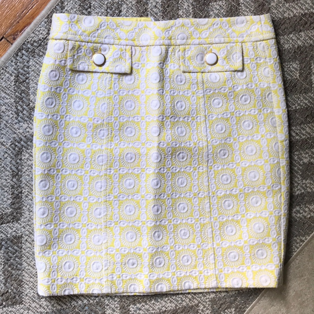 Trina Turk Yellow + White Brocade pencil skirt